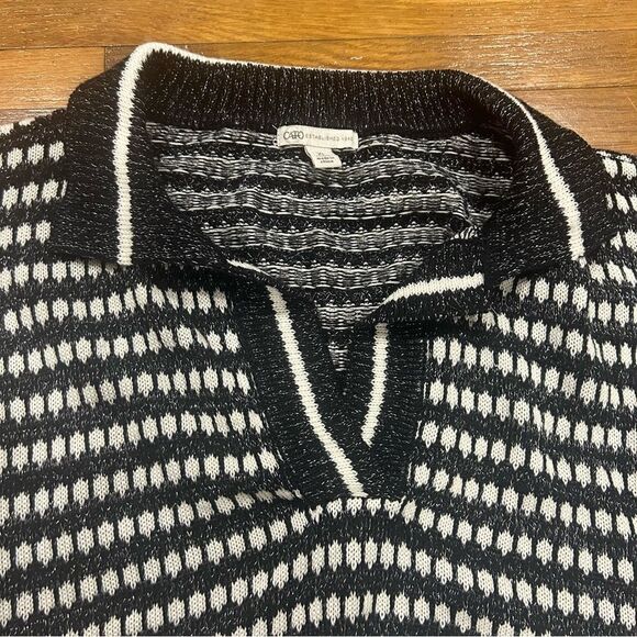 Cato Black and White Polo Collar Sweater with Silver Thread detail - Picture 9 of 9
